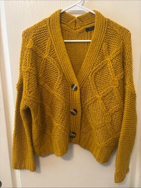 RDI Mustard Fisherman’s Cable-knit Chunky Button Cardigan